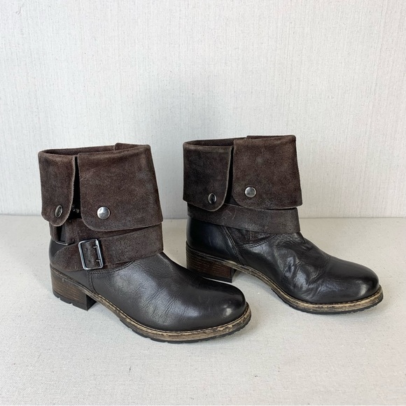 Clarks~NWT~Women’s “Volara Sky” Dark Brown Fold-Over Leather Moto‎ Boot~Sz 8.5 - Picture 7 of 13